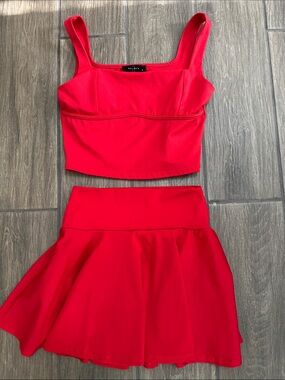 21 Saints Red Two-Piece Crop Top and Skater Skirt Set, size small